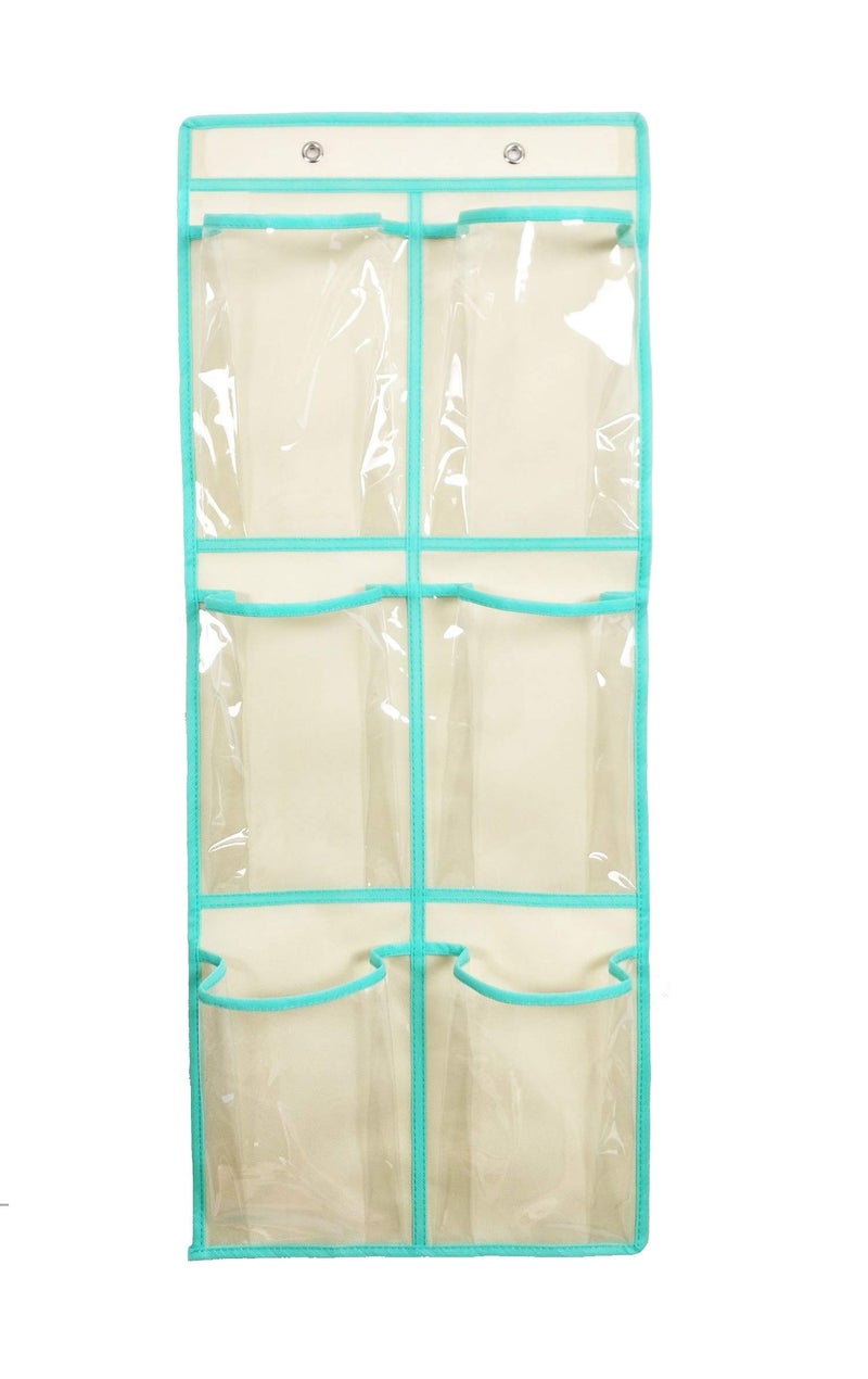 ANIZER Over The Door Hanging Shoe Organizer Narrow Closet Door Shoe Storage 6 Large Clear Pockets Chart 2 Pack (BEIGE) - Image 2